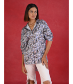Senorita blue grey printed regular fit cotton satin full sleeve shirt