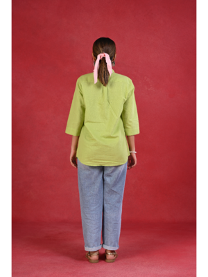 Senorita light green linen cotton solid full sleeve cotton top 3