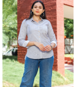 Senorita blue striped 100% cotton oxford full sleeve shirt with double pocket