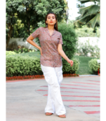 Senorita brown red white 100% cotton satin half sleeve top