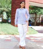 Senorita black striped 100% cotton oxford full sleeve shirt with double pocket