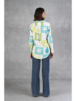 Senorita light blue & green printed modal full sleeve shirt 2