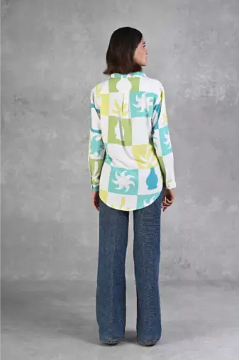 Senorita light blue & green printed modal full sleeve shirt