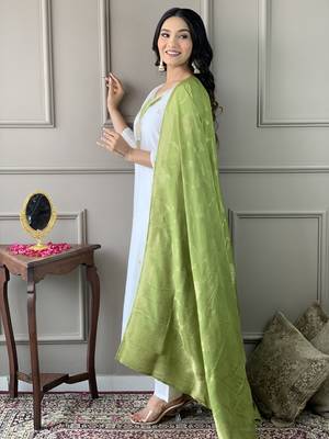 White Embroidered Viscose Blend Straight Kurta Pant and Dupatta Set 3