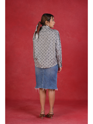 Senorita navy blue grey checkered cotton satin full sleeve shirt 3