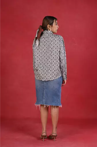 Senorita navy blue grey checkered cotton satin full sleeve shirt