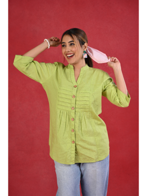 Senorita light green linen cotton solid full sleeve cotton top 4