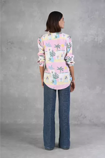 Senorita light pink beach printed modal full sleeve shirt