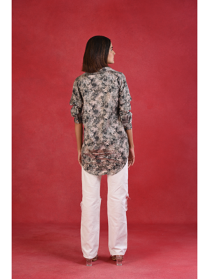 Senorita army green printed loose fit cotton satin full sleeve shirt 3