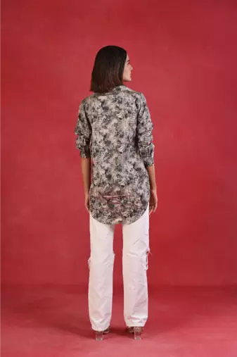 Senorita army green printed loose fit cotton satin full sleeve shirt