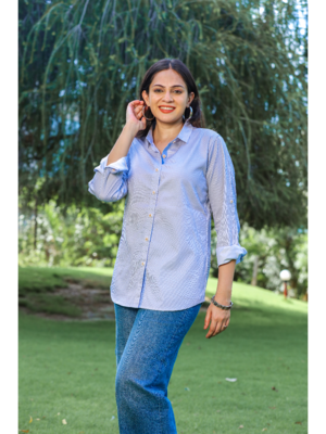 Senorita blue striped 100% cotton oxford full sleeve shirt with double pocket 3