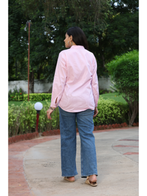 Senorita pink striped 100% cotton oxford full sleeve shirt without pocket 3