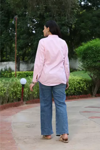 Senorita pink striped 100% cotton oxford full sleeve shirt without pocket