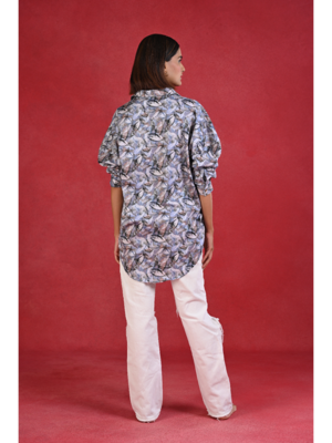 Senorita blue grey printed regular fit cotton satin full sleeve shirt 3