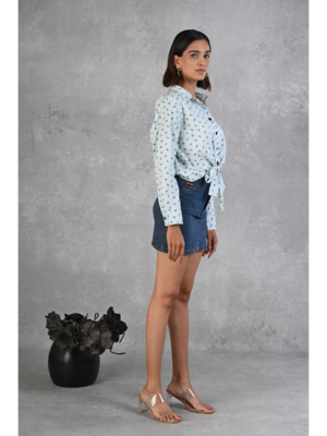 Senorita light blue knotted printed 100% cotton slub full sleeve casual top 3