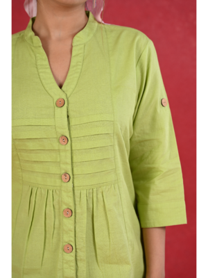 Senorita light green linen cotton solid full sleeve cotton top 5