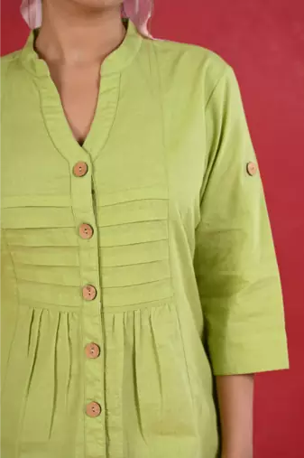 Senorita light green linen cotton solid full sleeve cotton top