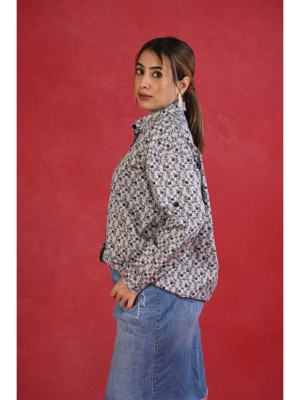 Senorita navy blue grey checkered cotton satin full sleeve shirt 4