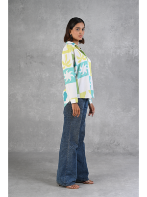 Senorita light blue & green printed modal full sleeve shirt 3