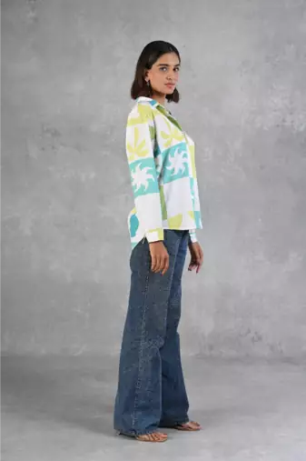 Senorita light blue & green printed modal full sleeve shirt