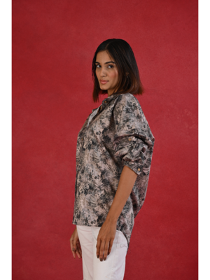 Senorita army green printed loose fit cotton satin full sleeve shirt 4