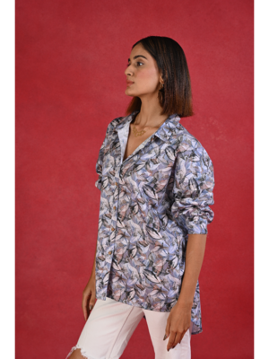 Senorita blue grey printed regular fit cotton satin full sleeve shirt 4