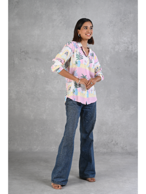 Senorita light pink beach printed modal full sleeve shirt 4