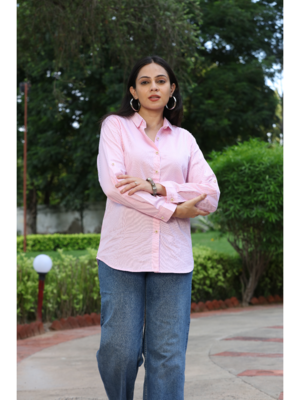 Senorita pink striped 100% cotton oxford full sleeve shirt without pocket 4