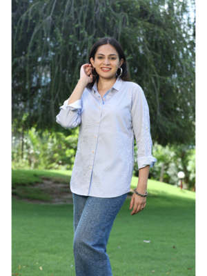 Senorita light blue striped 100% cotton oxford full sleeve shirt without pocket 4