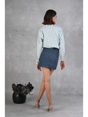 Senorita light blue knotted printed 100% cotton slub full sleeve casual top 4