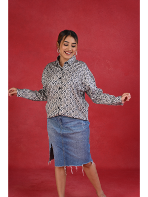 Senorita navy blue grey checkered cotton satin full sleeve shirt 5