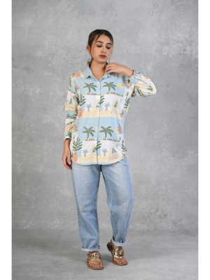 Senorita powder blue beach printed modal full sleeve shirt 5