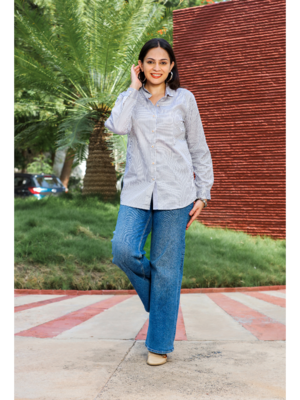 Senorita blue striped 100% cotton oxford full sleeve shirt with double pocket 5