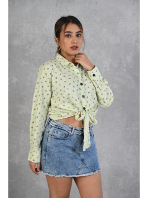 Senorita lime green knotted printed cotton slub full sleeve top 5