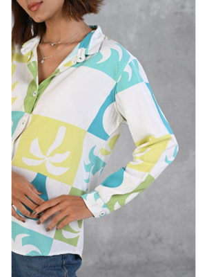 Senorita light blue & green printed modal full sleeve shirt 4
