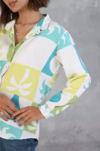 Senorita light blue & green printed modal full sleeve shirt