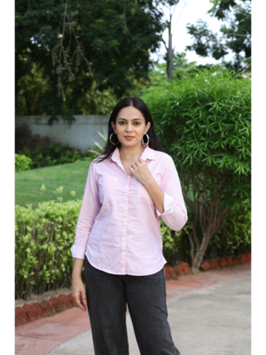Senorita pink striped 100% cotton oxford full sleeve shirt with double pocket 5