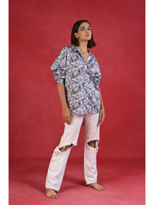 Senorita blue grey printed regular fit cotton satin full sleeve shirt 5
