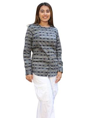 Senorita gray & navy 100% cotton satin full sleeve top 2