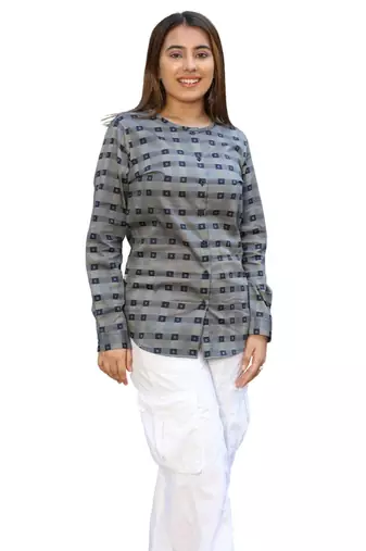 Senorita gray & navy 100% cotton satin full sleeve top