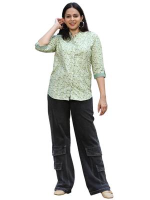 Senorita light green & grey 100% cotton printed full sleeve top 1
