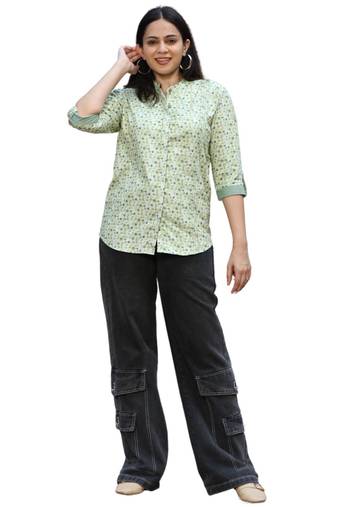 Senorita light green & grey 100% cotton printed full sleeve top