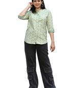 Senorita light green & grey 100% cotton printed full sleeve top