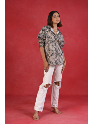 Senorita army green printed loose fit cotton satin full sleeve shirt 5