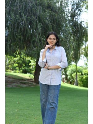 Senorita light blue striped 100% cotton oxford full sleeve shirt without pocket 5