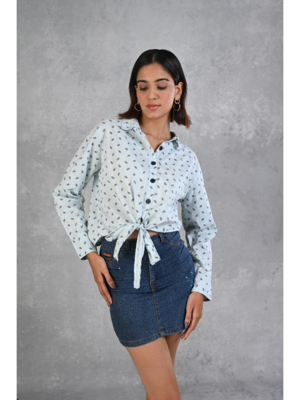 Senorita light blue knotted printed 100% cotton slub full sleeve casual top 5
