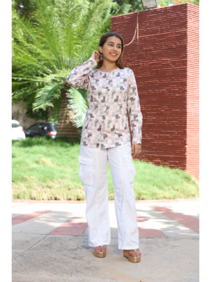 Senorita multicolour 100% cotton satin full sleeve top 1