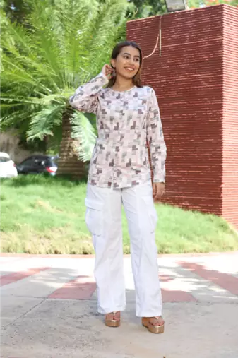 Senorita multicolour 100% cotton satin full sleeve top