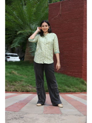 Senorita light green & grey 100% cotton printed full sleeve top 2