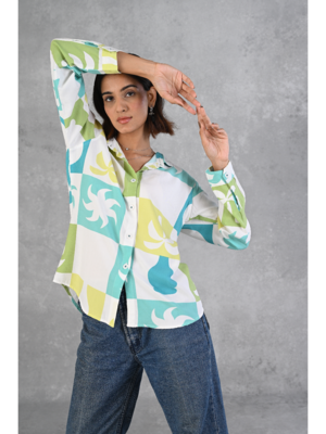 Senorita light blue & green printed modal full sleeve shirt 5